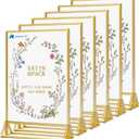 6 Pack Acrylic Sign Holder 5 x 7 Inchs, Double Sided Gold Picture Frame Stand up Table Top Sign Holders, Clear Display Stand Menu Flyer Holder for Wedding Party