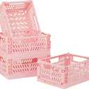 4-Pack Pink Baskets Plastic Storage Crate Small Baskets for Organizing Collapsible Storage Crates for Desk Organizers,Stackable Cute Storage Bins for Classroom,Office,Bathroom 5.9"x 3.9" x 2.3"