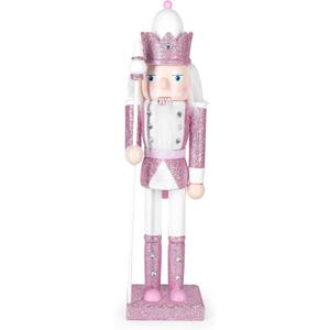 Christmas Nutcracker Decor,12" Wooden Nutcracker Decorations,Collects Nutcracker Ornament for Festival Party Outdoor Xmas Gifts (Pink Wand King)