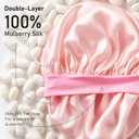 LitBear 100% Mulberry Silk Bonnet for Sleeping Women, 6A 22 Momme, Large Double-Layer Silk Hair Wrap with Tie Band (Pink)