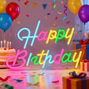 Happy Birthday Neon Sign for Wall Decor,Colorful Led Neon Light Signs,Wall Art for Party Backdrop Birthday Party Neon Decorations,Gift for Teens Men Women USB Powered15"*9.9"