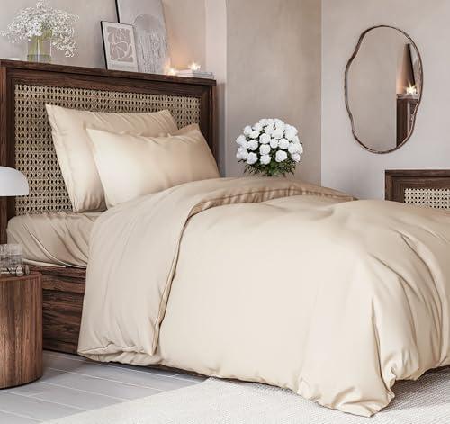 Duvet Cover queen Size Set - Extra Soft Duvet Cover 68 x 90 with 1 Pillow Sham - Hotel Luxury, Easy Care and Fade Free with Zipper Closures & Ties - Comfy, Cozy Breathable Bedding Set (Wheat)