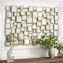 Gold Modern Wall Mirror - 45"30" Large Metal Framed Decorative Mirror, Unique Mosaic Design Wall Mirrors for Living Room Entryway Hallway Home Art Decor