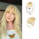 BARSDAR Real Human Hair Clip in Bangs - Human Hair Clip in Bangs for Women - Light Blonde Wispy Bangs Extensions Fringe with Temples Dyeable Real Hair Bangs Hairpieces - Bleach Blonde