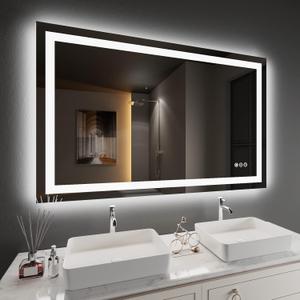 Amorho LED Bathroom Mirror 48'' X30'' with Front and Backlit, Stepless Dimmable Wall Mirrors with Anti-Fog, Shatter-Proof, Memory, 3 Colors, Double LED Vanity Mirror (Horizontal/Vertical) (48"L x 30"W)