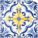 Blue Chinoiserie Flower Mahjong Mat 31.5 x 31.5 Inch, Vintage Blue and Yellow Azulejo Non-Slip Noise Reduction Mahjong Table Mat for American Mah Jong Poker Card Board Games Dominoes, 31.5 x 31.5 x 0.1 inches