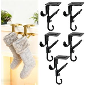 S-SNAIL-OO Fireplace Stocking and Garland Hanger, Garland Hanger for Door Frame, Adjustable Heavy Duty 2 in 1 Double Mantel Hangers, Fits 0.5" to 6" Mantles Home Decoration (Black-5pcs)