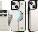 SkyEagle for iPhone 15 Wallet Case with Card Holder Compatible with Magsafe Kickstand RFID Blocking Flip Cover Credit Card Slots PU Leather Men Women Phone Case for Apple 15 6.1",White