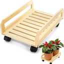 Wood Plant Caddy, Heavy Duty Plant Stand with Lockable Wheels, Rectangular Pot Dolly Flower Mover for Indoor Outdoor, Holds up to 100 Lbs