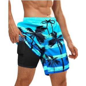 OlyPegic Men's Swim Trunks with Compression Liner Board Beach Shorts Quick Dry Swim Shorts Bathing Suits with Zipper Pock, Size XL
