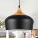 Black Solid Wood Pendant Light, 11.8in Modern Pendant Lights Fixtures Adjustable Farmhouse Hanging Lighting,for Kitchen Island Dining Room Barn Sink Office Bedroom (D:12in/1PC)