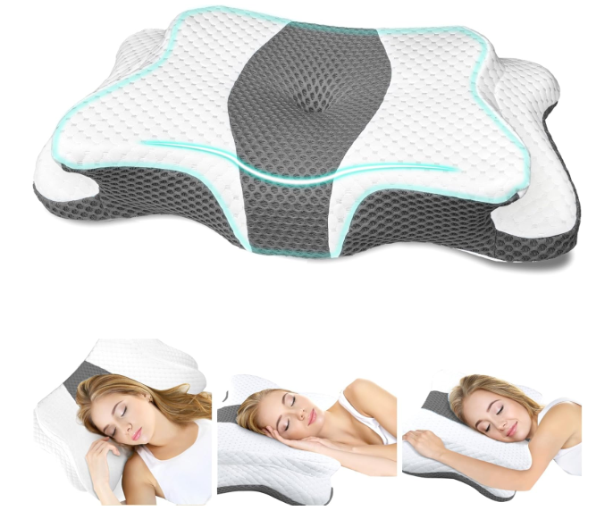 CHxxy Memory Foam Pillows, Cervical Pillow for Neck and Shoulder Pain Relief, Ergonomic Contour Bed Pillow, Soft for Side Sleep Stomach Sleeping and Back Sleeper Queen Size&Grey