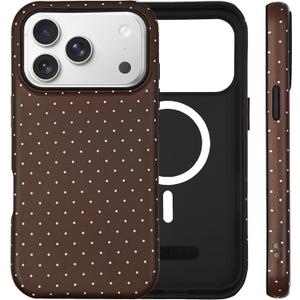 For iPhone 17 Pro Max Case Cute Polka Dot Phone Case Compatible with MagSafe, Dual-Layer Shock Protection (Hard PC + Silicone) - Aesthetic Protective Phone Cover for Women Girls, Brown