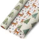 Ribbli Christmas Wrapping Paper Mini Roll Reversible Sage Green Christmas Tree and Reindeer Gift Wrapping Paper Rolls Holiday Presents Decoration-17 Inch x 33 Feet