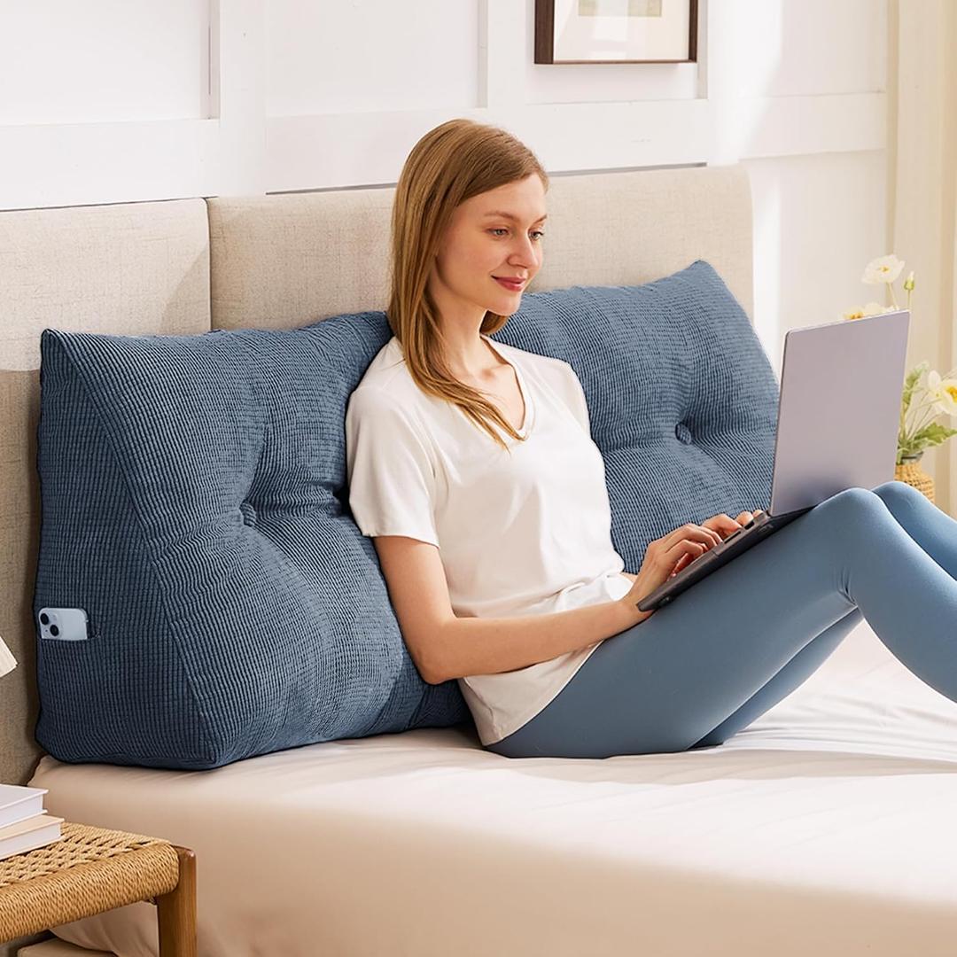 IASEAHK Headboard Pillow Twin, Triangle Pillows for Headboard, Head Board Backrest Wedge Pillow for Reading Sitting Working, Daybed Pillows with Removable Cover for Bed Dorm Sofa, Navy Blue
