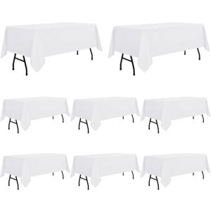 sancua 8 Pack White Tablecloth 60 x 84 Inch, Rectangle Table Cloth for 4ft Tables - Stain and Wrinkle Resistant Washable Polyester Table Cover for Dining Wedding Banquet Party Buffet Restaurant