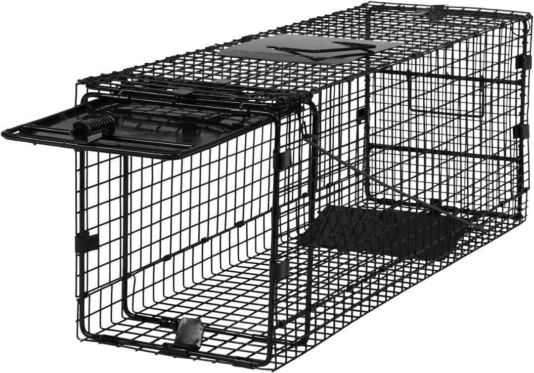 Humane Way Folding 32 Inch Live Humane Animal Trap - Safe Traps for All Animals - Raccoons, Cats, Groundhogs, Opossums - 32"x10"x12",Black