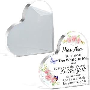 Suzile 2 Pack Blank Acrylic Signs DIY Clear Acrylic Sheets for Mom Sister Friend Coworker Heart Shaped Desk Decor for Christmas Reception Table Decoration Party Centerpiece Favors