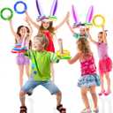 3 Pack Inflatable Easter Bunny Ring Toss Game with Score Ring - Easter Basket Essential for Kids Indoor Outdoor Rabbit Ears Toss Toy, Family Party Games School Carnival Activities(3 Set & 12 Rings)