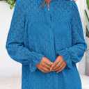 PRETTYGARDEN Lace Long Sleeve Shirts Casual Button Down Going Out Tops Hollow Out Eyelet Blouses 2026 Spring Fashion Clothing(Lake Blue,Medium) (M)