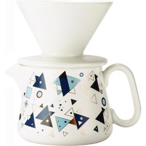 Pour Over Coffee Maker, Ceramic Coffee dripper with 100 pcs Paper Filter, Ceramic coffee Server with Lid, 15.5oz/450 ml, Suitable for 1-2 people (White A)