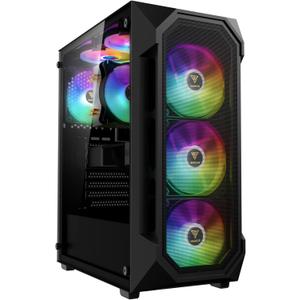 GAMDIAS ATX Mid Tower Gaming Computer PC Case Tempered Glass, Built-in 4X 120mm ARGB Case Fans, Front Airflow Mesh, Up to 6x120mm Fans, 340mm GPU/VGA, 360mm AIO/Radiator, 160mm CPU Cooler