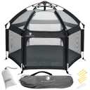 POP 'N GO PLAYPEN - Indoor & Outdoor Baby Playpen for Babies and Toddlers - Baby Beach Tent, Foldable, Portable W/Canopy, Travel Bag, & Mosquito Net - Pop Up Pack and Play Tent (Black)