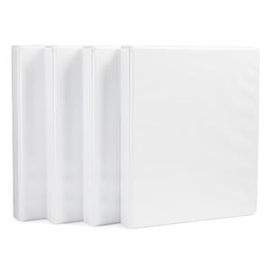Amazon Basics 3 Ring Binder, 1 Inch D-Ring, Clear Overlay, Pockets for Storage and Organization, White, 4 Pack