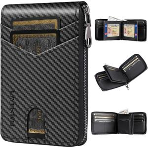 Mens RFID Blocking Zipper Large Dimensions Wallet with 2 ID Windows - Large Capacity Design, 13 Credit Card Slots (Black)