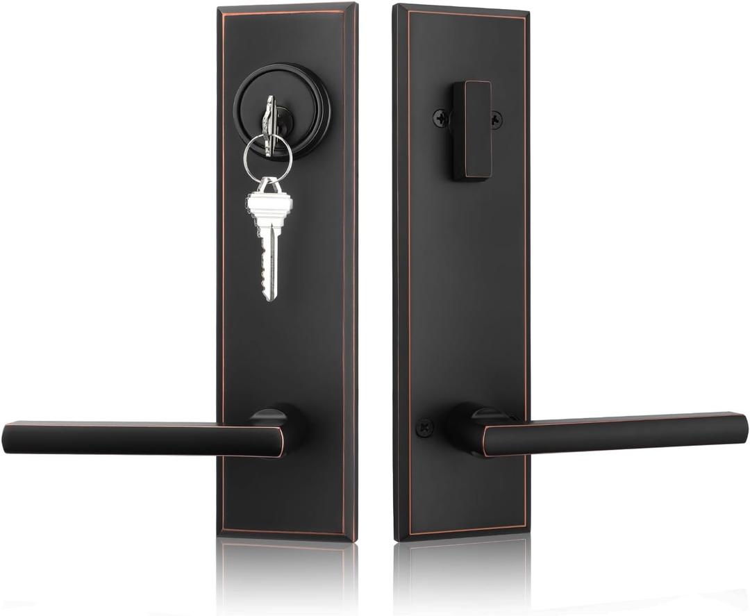 Haidms Oil Rubbed Bronze Front Door Handle Set, Entry Door Lever and Deadbolt Set with Reversible,Exterior Door Lock Set, Modern Square Front Door Handles