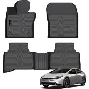 Auxko All Weather Floor Mats Fits for Toyota Prius & Prius Prime 2023 2024 2025 2026 TPE Rubber Liners Accessoires for Prius Odorless All Season Guard Anti-Slip Car Protector Mats Black