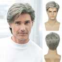 Baruisi Men Wigs Short Gray Synthetic Heat Resistant Natural Halloween Cosplay Hair Wig, Gray