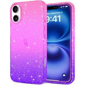JJGoo Compatible with iPhone 16 Plus Case Clear Glitter, Sparkle Soft TPU Transparent Shockproof Women Girls Slim Bling Sparkly Bumper Cover Phone Case for iPhone 16 Plus 6.7-Inch