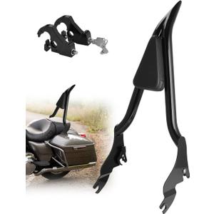 28" Motorcycle Backrest Sissy Bar Rear Passenger Backrest with Pad Locked Rotary Docking Latches Clips Keys Fit for Harley Touring Road King Road Glide Street Glide Electra Glide 2009-2025