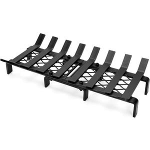 20" Fireplace Grate with Ember Retainer, Wood Stove Grate Rack, Heavy Duty Solid Steel 8-Bars Firewood Holder, Easy-Assembly Fire Grate for Indoor Hearth Outdoor Firepit - Matt Black
