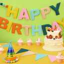 Oudain 2 Pack Pre-strung Felt Happy Birthday Banner Party Decorations Reusable Boho 3D Pom Pom Ball Garland Triangle Flag Birthday Pennant Sign for Adult Boy Girl Photo Prop Backdrop(Rainbow)