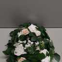 Ling's Moment 5FT White Artificial Flower Garland Fake Rose Green Leaves Floral Garland Arch Flowers Vine for Wedding Party Backdrop Decor Mantel Home Table Centerpieces Window Decorations