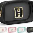 YOOLIFE Travel Toiletry Bag for Women, Black Clear Makeup Organizer, Cute Cosmetic Bags for Skincare, Birthday Gifts for Teacher Mother Girlfriend Initial H
