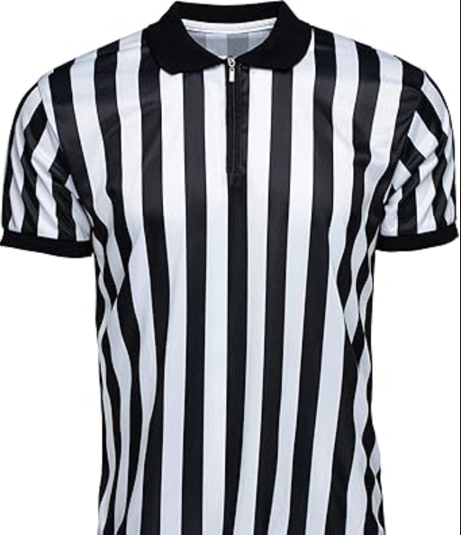 Men's Referee Shirt Collared Official Mens Ref Shirt Jersey Short Sleeve Black and White Stripes Football Halloween Costume, Size M