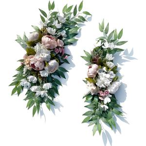Wedding Arch Flowers, 2pcs Eucalyptus Leaves Corner Peony Floral Swags, Artificial Greenery Flower for Sheer Drapes, Wedding Chair, Arbor, Wedding Ceremony and Reception Arrangement Decoration