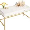 SUPERJARE Vanity Desk with Drawers, 47 inch Computer Desk, Modern Simple Home Office Desks, Makeup Dressing Table for Bedroom - White and Gold