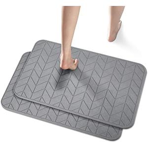 JUERLEN 2 Pack Diatomaceous Earth Shower Mat, Stone Bath Mat, Nonslip Super Absorbent Fast-Drying Hard Bath Mat for Bathroom Shower Floor, 24 x 16 inch, Grey Arrow Design