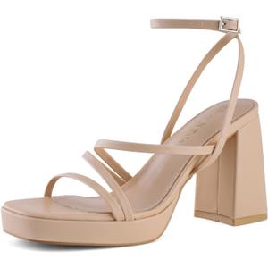 Shoe'N Tale Platform Heels for Women Strappy Block Chunky Heels Square Toe Ankle Buckle Sandals (8)