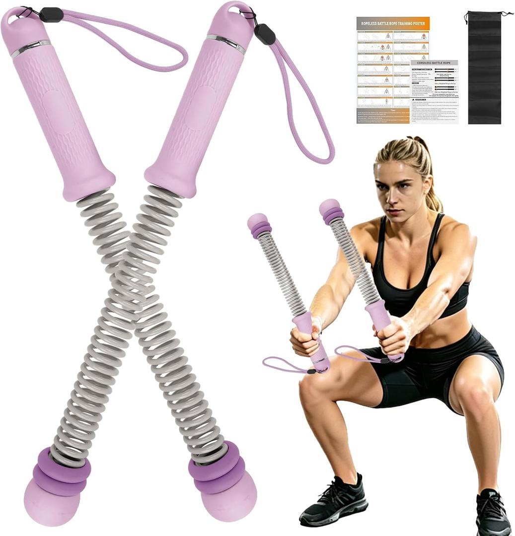 Weighted Cordless Battle Ropes - Adjustable Resistance and Portable Ropeless Battle Ropes with Non Slip Handle - Low-Noise Exercise Rope for Instant Effective Workouts Anytime (Purple)