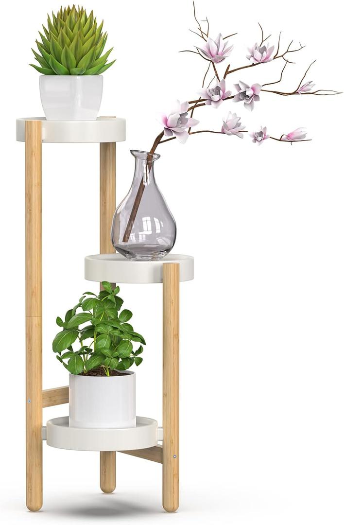 Bamboo Plant Stands for Indoor Plants, Tall Plant Stands for Corner Plant Shelf Multiple Flower Holder for Indoor Outdoor Garden Patio Balcony Living Room (3-tier)