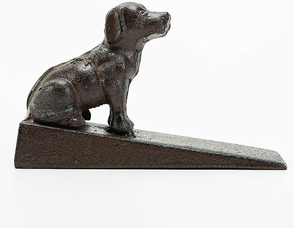 Sungmor Heavy Duty Cast Iron Dog Door Stops | Decorative Cute Animal Statue Metal Door Stopper Wedge with Non-Slip Mat | Solid & Antique Style Windproof Door Holder for Patio Yard Garden Farmhouse