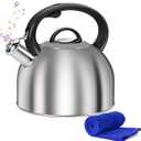 Foedo Whistling Stovetop Tea Kettle, 3L Food-Grade 304 Stainless Steel Teapot, Ergonomic Handle,Hot Water Quick Boil,All Metal Stove Kettle Rust Resistant and Durable,With Anti-Scald Towel(Silver)