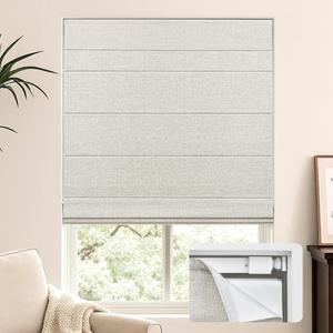 LazBlinds No Drill Cordless Roman Shades for Windows, 39" W x 60"H, Natural