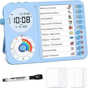 3-in-1 Visual Timer & ADHD Tool for Kids ADHD Task Timer for Adults with Visual Schedule, Chore Chart & Planning Board for Home, School, Classroom, Work (Blue)