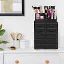 Sorbus Makeup Organizer, Brush Holder and Make Up Storage Drawers - Acrylic Makeup organizer for vanity, Bathroom - Cosmetic Display Cases with 3 large, 4 Small Drawers & 1 Tray for Makeup Brush